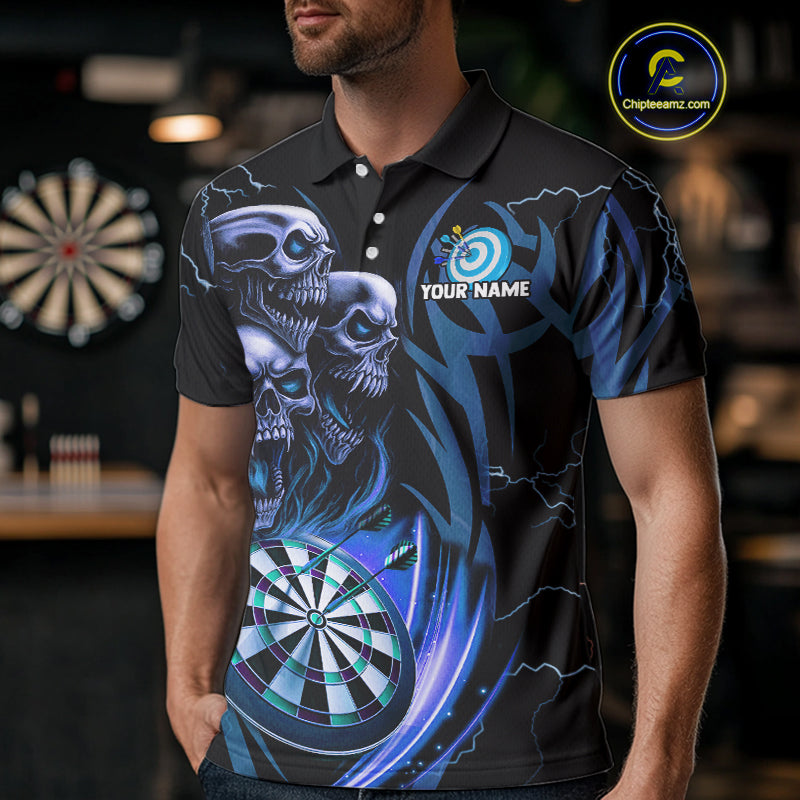 Personalized Skull & Dragon Darts Shirt For Men Custom Lightning Dartboard Team Jersey |Blue TDM4536