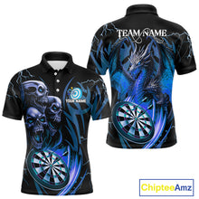 Load image into Gallery viewer, Personalized Skull &amp; Dragon Darts Shirt For Men Custom Lightning Dartboard Team Jersey |Blue TDM4536