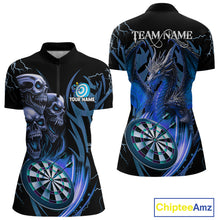 Load image into Gallery viewer, Personalized Skull &amp; Dragon Darts Shirt For Women Custom Lightning Dartboard Team Jersey |Blue TDM4536