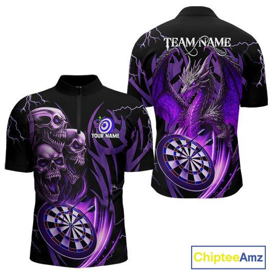 Personalized Skull & Dragon Darts Shirt For Men Custom Lightning Dartboard Team Jersey |Purple TDM4537