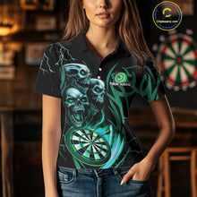 Load image into Gallery viewer, Personalized Skull &amp; Dragon Darts Shirt For Women Custom Lightning Dartboard Team Jersey |Turquoise TDM4778