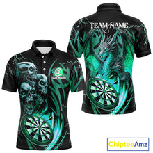 Load image into Gallery viewer, Personalized Skull &amp; Dragon Darts Shirt For Men Custom Lightning Dartboard Team Jersey |Turquoise TDM4778