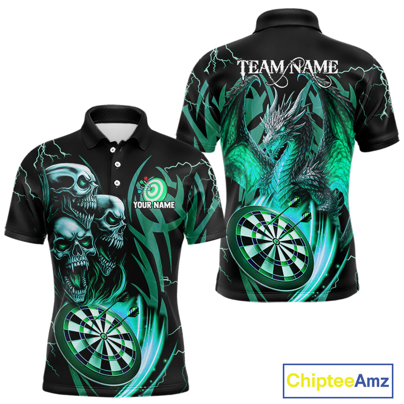 Personalized Skull & Dragon Darts Shirt For Men Custom Lightning Dartboard Team Jersey |Turquoise TDM4778