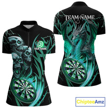 Load image into Gallery viewer, Personalized Skull &amp; Dragon Darts Shirt For Women Custom Lightning Dartboard Team Jersey |Turquoise TDM4778