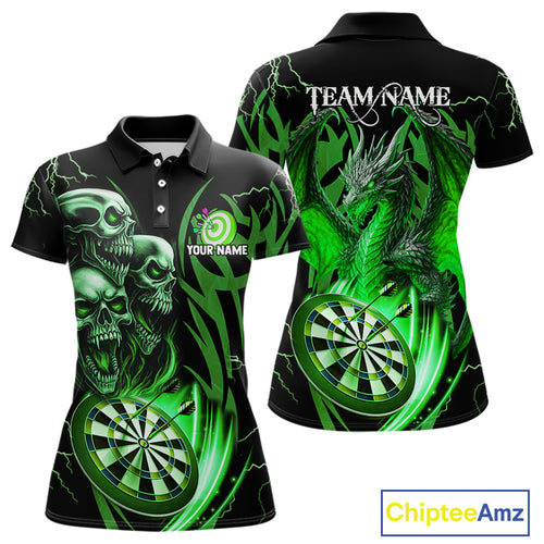 Personalized Skull & Dragon Darts Shirt For Women Custom Lightning Dartboard Team Jersey |Green TDM4779