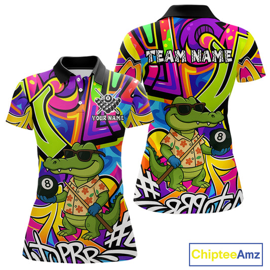 Funny Alligator Colorful Graffiti Style Custom 8 Ball Billiard Shirt For Women Best Pool Team Jersey TDM4780