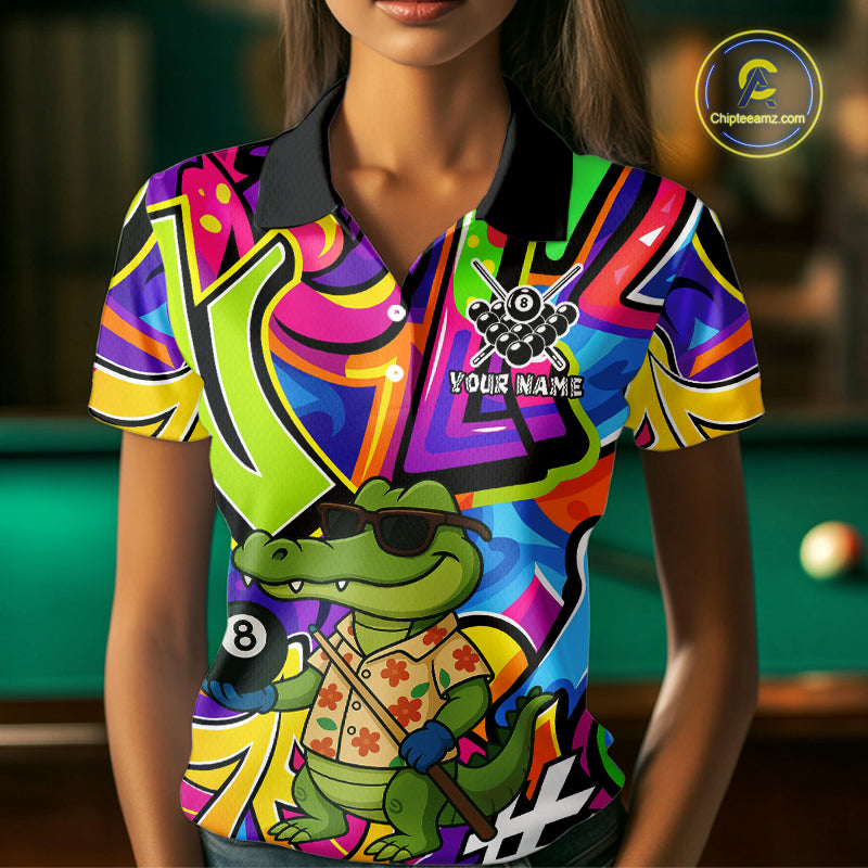 Funny Alligator Colorful Graffiti Style Custom 8 Ball Billiard Shirt For Men Best Pool Team Jersey TDM4780