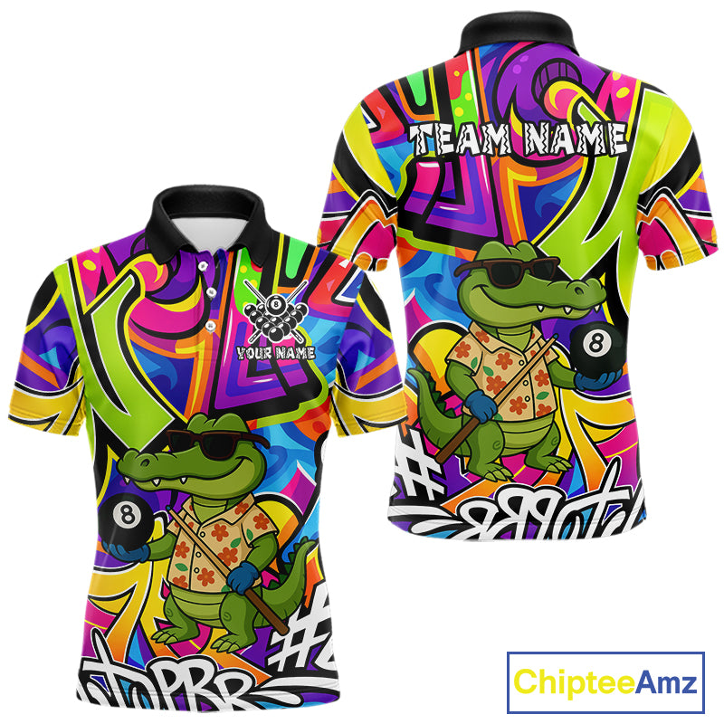 Funny Alligator Colorful Graffiti Style Custom 8 Ball Billiard Shirt For Men Best Pool Team Jersey TDM4780