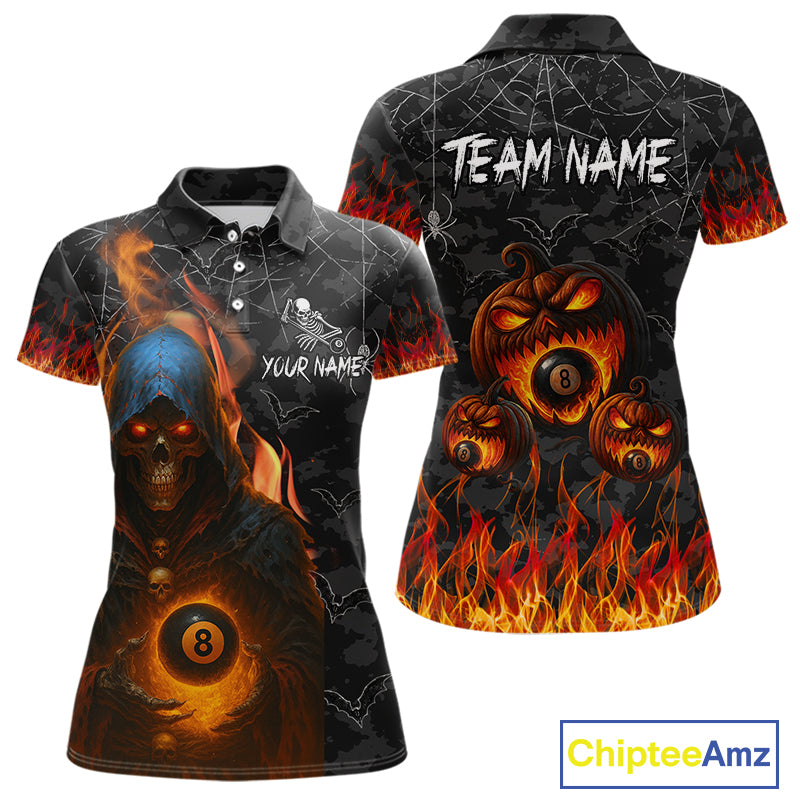 Personalized Grim Reaper Halloween Billiard Shirt For Women Custom Pumpkin 8 Ball Pool Team Jersey TDM4787
