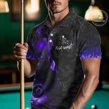 Load image into Gallery viewer, Customized Purple Flame Grim Reaper 8 Ball Pool Billiard Shirt For Men, Halloween Billiard Outfit TDM4790