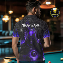 Load image into Gallery viewer, Customized Purple Flame Grim Reaper 8 Ball Pool Billiard Shirt For Men, Halloween Billiard Outfit TDM4790