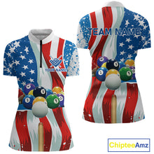 Load image into Gallery viewer, American Flag Billiard Balls Pool Shirt For Women Custom Patriotic Billiard Jersey Polo &amp; 1/4 Zip TDM4606