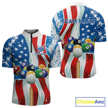 Load image into Gallery viewer, American Flag Billiard Balls Pool Shirt For Men Custom Patriotic Billiard Jersey Polo &amp; 1/4 Zip TDM4606