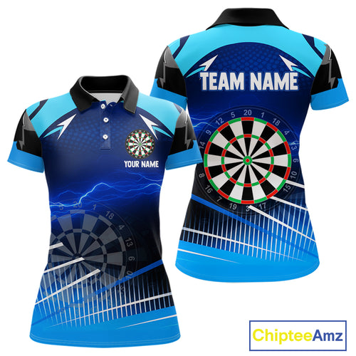 Personalized Blue Thunder Lightning Darts Jersey For Women Custom Darts Team Shirt Polo & 1/4 Zip TDM4721