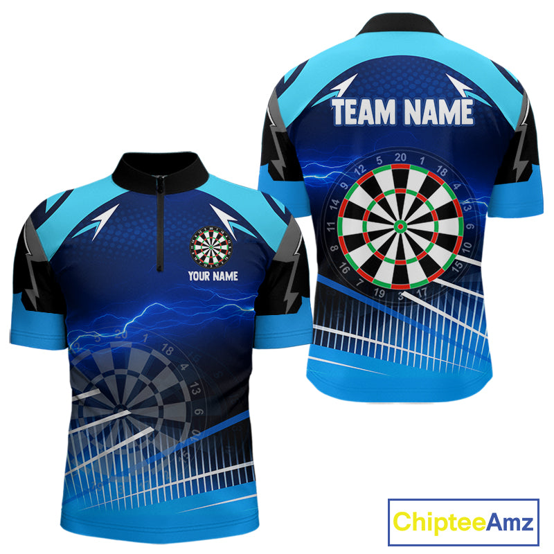 Personalized Blue Thunder Lightning Darts Jersey For Men Custom Darts Team Shirt Polo & 1/4 Zip TDM4721