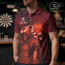 Load image into Gallery viewer, Personalized Red Grunge Grim Reaper Darts Shirt For Men Custom 3D Dart Team Jersey Polo &amp; 1/4 Zip TDM4744