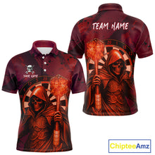 Load image into Gallery viewer, Personalized Red Grunge Grim Reaper Darts Shirt For Men Custom 3D Dart Team Jersey Polo &amp; 1/4 Zip TDM4744