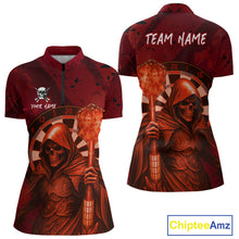 Load image into Gallery viewer, Personalized Red Grunge Grim Reaper Darts Shirt For Women Custom 3D Dart Team Jersey Polo &amp; 1/4 Zip TDM4744