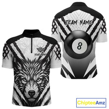 Load image into Gallery viewer, White Black Billiard Jersey Polo &amp; 1/4 Zip Custom 8 Ball Pool Wolf  Billiard Team Shirt For Men TDM4518