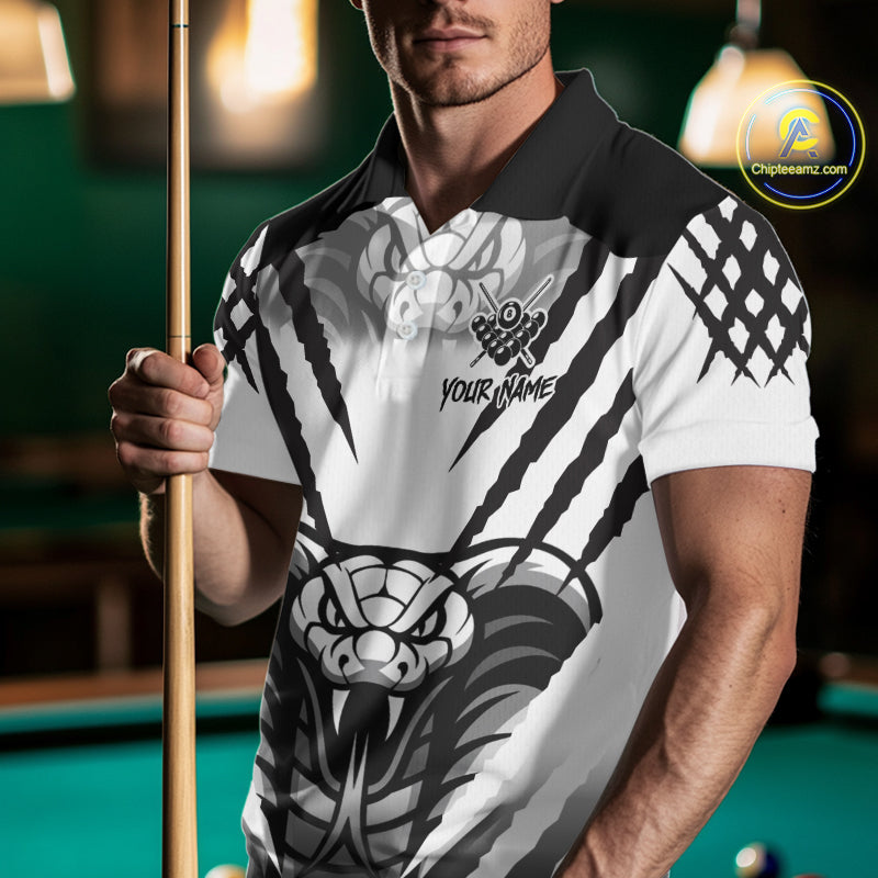 White Black Billiard Jersey Polo & 1/4 Zip Custom 8 Ball Cobra Snake Billiard Team Shirt For Men TDM4519