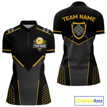 Load image into Gallery viewer, Personalized Yellow Black 9 Ball Billiard Shirt For Women, 9 Ball Pool Team Jersey Polo &amp; 1/4 Zip TDM4476