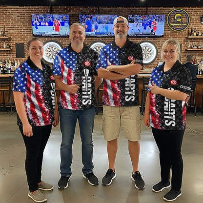 Grunge American Flag Darts Shirt For Men Custom Darts Jersey Pocket Option TDM5890