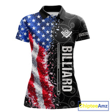 Load image into Gallery viewer, Grunge American Flag 8 Ball Pool Billiard Shirt For Women Custom Billiard Team Jersey Polo &amp; 1/4 Zip TDM5891