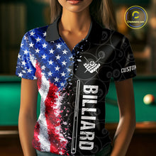 Load image into Gallery viewer, Grunge American Flag 8 Ball Pool Billiard Shirt For Women Custom Billiard Team Jersey Polo &amp; 1/4 Zip TDM5891