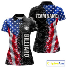 Load image into Gallery viewer, Grunge American Flag 8 Ball Pool Billiard Shirt For Women Custom Billiard Team Jersey Polo &amp; 1/4 Zip TDM5891