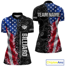 Load image into Gallery viewer, Grunge American Flag 8 Ball Pool Billiard Shirt For Women Custom Billiard Team Jersey Polo &amp; 1/4 Zip TDM5891