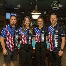 Load image into Gallery viewer, Grunge American Flag 8 Ball Pool Billiard Shirt For Women Custom Billiard Team Jersey Polo &amp; 1/4 Zip TDM5891