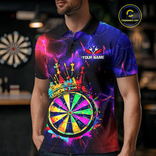 Load image into Gallery viewer, Personalized Neon Colorful Crown Darts Shirt For Men Custom Funny Darts Jersey Polo &amp; 1/4 Zip TDM5181