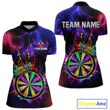 Load image into Gallery viewer, Personalized Neon Colorful Crown Darts Shirt For Women Custom Funny Darts Jersey Polo &amp; 1/4 Zip TDM5181