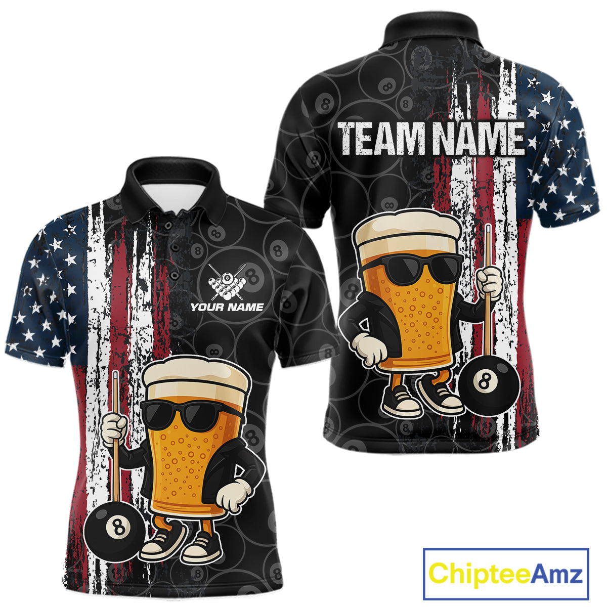 Vintage American Flag Funny Beer Billiard Shirt For Men Custom Patriotic 8 Ball Pool Team Jersey TDM5426