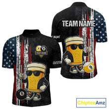Load image into Gallery viewer, Funny Beer 8 Ball &amp; 9 Ball American Flag Billiard Shirt For Men Custom Patriotic Pool Team Jersey TDM5427