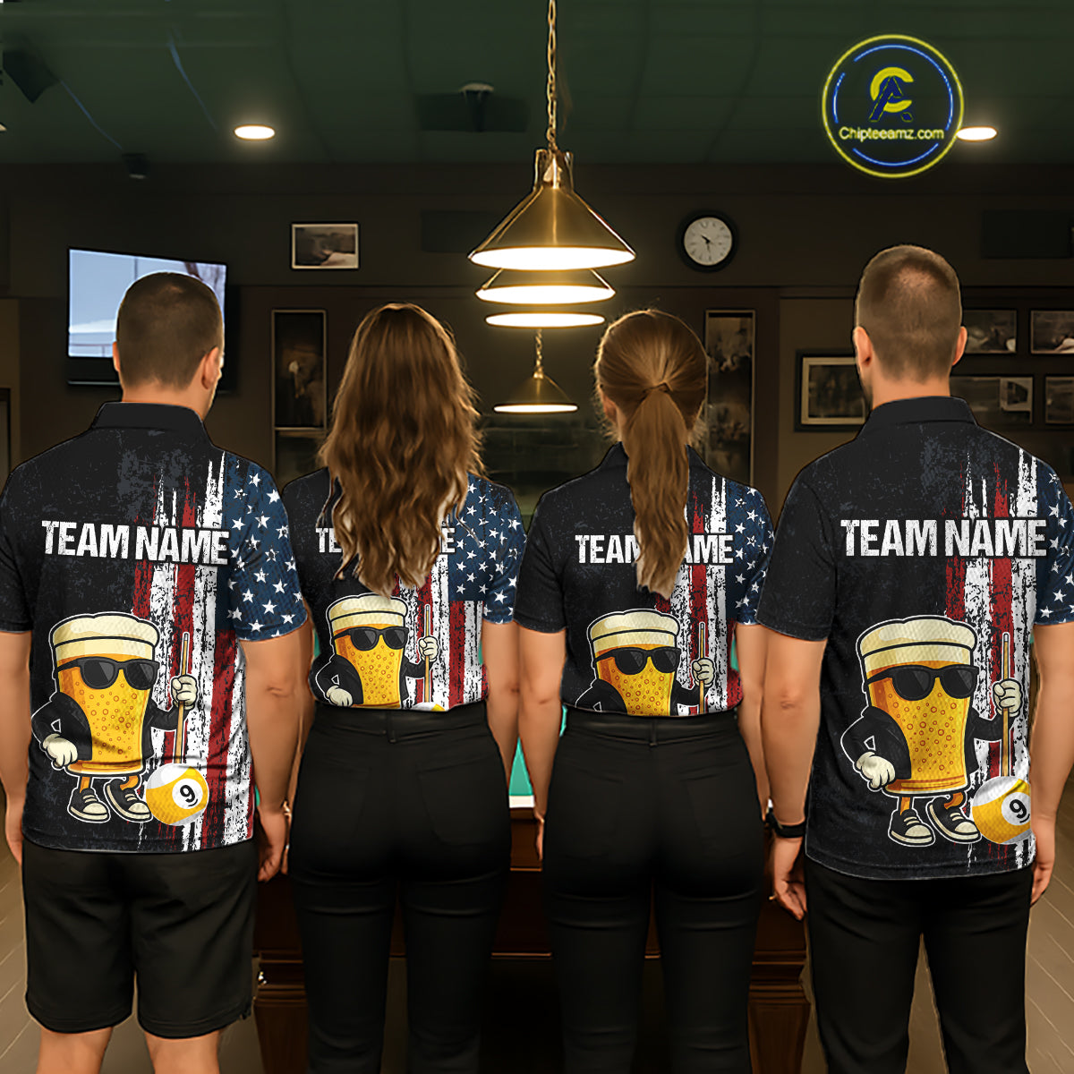 Funny Beer 8 Ball & 9 Ball American Flag Billiard Shirt For Men Custom Patriotic Pool Team Jersey TDM5427