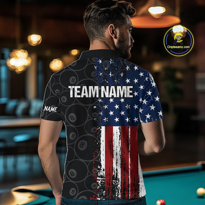 Grunge American Flag 8 Ball Pool Billiard Shirt For Men Custom Patriotic Billiard Team Jersey TDM5428