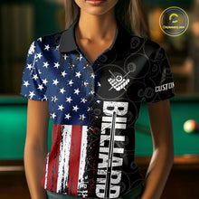 Load image into Gallery viewer, Grunge American Flag 8 Ball Pool Billiard Shirt For Women Custom Patriotic Billiard Team Jersey TDM5428