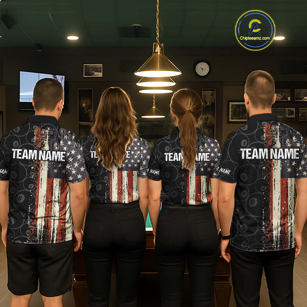 Vintage American Flag 8 Ball Pool Billiard Shirt For Men Custom Patriotic Billiard Team Jersey TDM5429