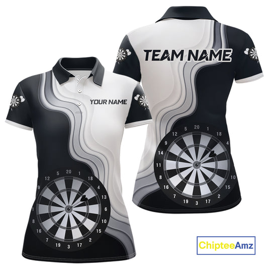 Black And White Darts Shirts With Pocket Option For Women Custom Darts Jersey TDM6487