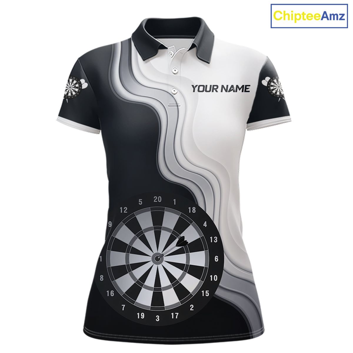Black And White Darts Shirts With Pocket Option For Women Custom Darts Jersey TDM6487