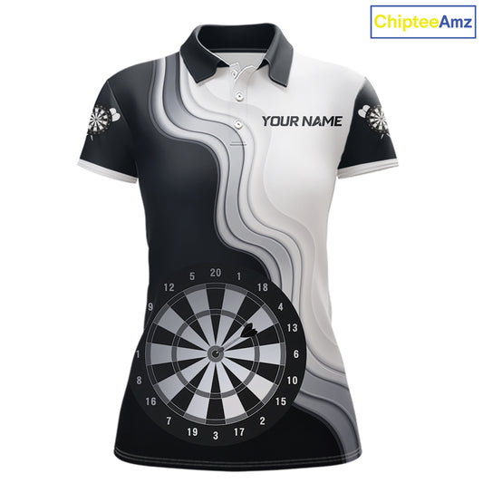 Black And White Darts Shirts With Pocket Option For Women Custom Darts Jersey TDM6487