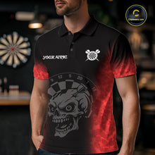 Load image into Gallery viewer, Black And Red Custom Skull Darts Shirt For Men, Darts Jersey Pocket Option TDM5438