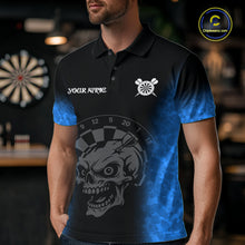 Load image into Gallery viewer, Black And Blue Custom Skull Darts Shirt For Men, Darts Jersey Pocket Option TDM5439