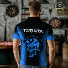 Load image into Gallery viewer, Black And Blue Custom Skull Darts Shirt For Men, Darts Jersey Pocket Option TDM5439