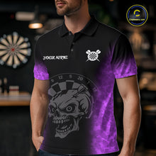 Load image into Gallery viewer, Black And Purple Custom Skull Darts Shirt For Men, Darts Jersey Pocket Option TDM5440