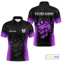 Load image into Gallery viewer, Black And Purple Custom Skull Darts Shirt For Men, Darts Jersey Pocket Option TDM5440
