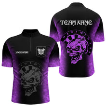 Load image into Gallery viewer, Black And Purple Custom Skull Darts Shirt For Men, Darts Jersey Pocket Option TDM5440