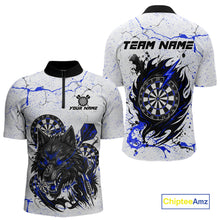 Load image into Gallery viewer, White Grunge Wolf Dart Shirt &amp; Pocket Option Custom Men'S Dart Jersey |Blue TDM5441