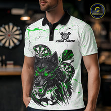 Load image into Gallery viewer, White Grunge Wolf Dart Shirt &amp; Pocket Option Custom Men's Dart Jersey|Green TDM5442